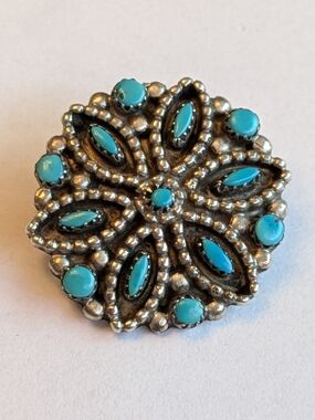 Vintage Zuni Donnie & Lenora Dosedo Sterling Turquoise Cluster Brooch Pin Signed